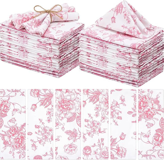 24 Pcs Floral Cloth Napkins 6 Patterns Washable Dinner Tea Party Napkins Reusable Plant Flowers Square Napkin Cotton Towel Decorative for Summer Wildflower Party(Pink Floral) by Unknown