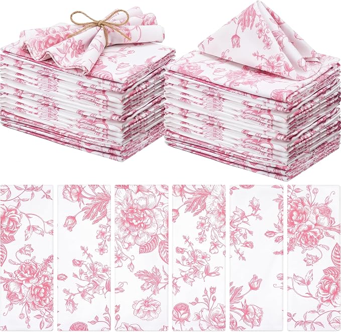 12 Pcs Floral Cloth Napkins 6 Patterns Washable Dinner Tea Party Napkins Reusable Plant Flowers Square Napkin Cotton Towel Decorative for Summer Wildflower Party(Pink Floral) by Unknown