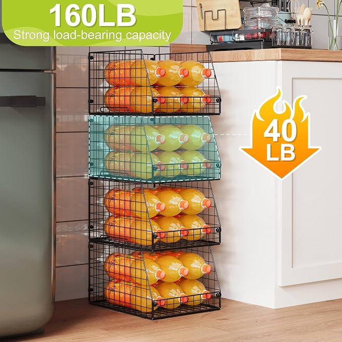 Jakyitvi 4 Pack XXL Stackable Wire Storage Basket, Extra Large Capacity Pantry Organizer and Storage, Muti-Purpose for Fruit Vegetable Basket & Toy Bin & Snack Organizer - Image 3