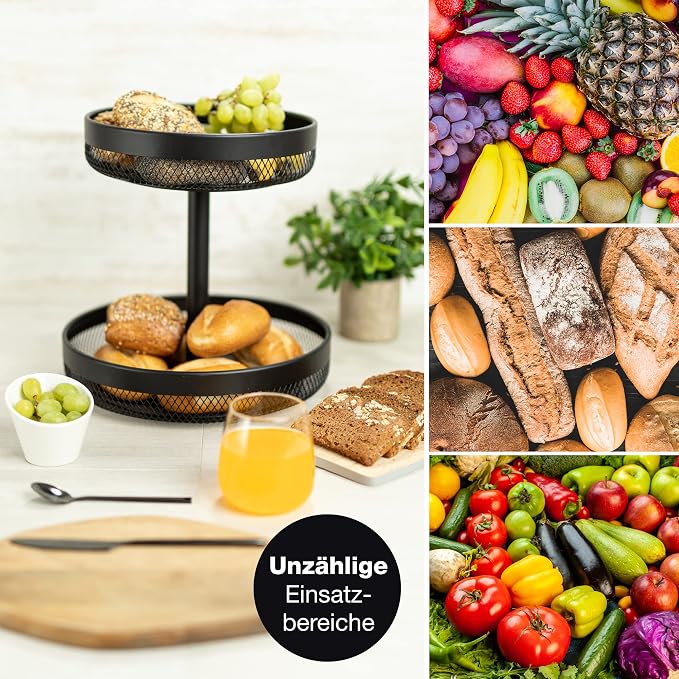 Tiered Black Metal Fruit Basket - Large Modern Fruit Bowl for Kitchen Counter - Multi-Tier Etagere for Fruit, Vegetables, Bread - Space-Saving Storage Tray 30.5/25 x 30cm - Image 6