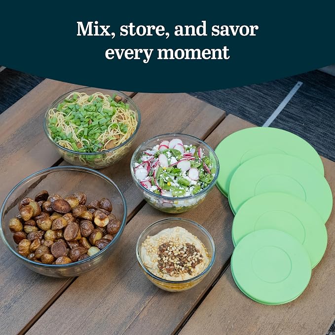 Libbey Baker's Basics 4 Piece Glass Mixing Bowl Set with Plastic Lids - Elegant Nesting Bowls - Glass Mixing Bowls with Lids to Store, Serve and More - Image 2