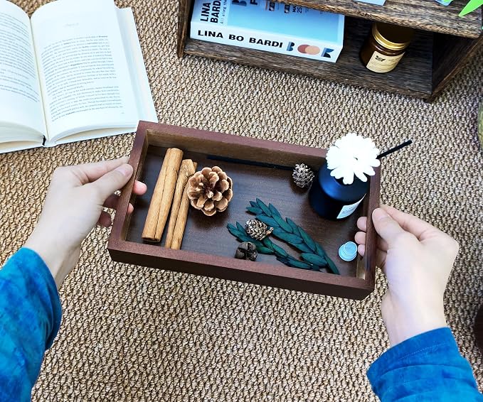 3 Pack Small Serving Mini Tray with Handles - 9.8 Inch Bamboo Tray | Rectangular Tray for Coffee Table, Kitchen Counter, Ottoman | Decorative Organizer for Drinks, Snacks, Bathroom Essentials - Image 2