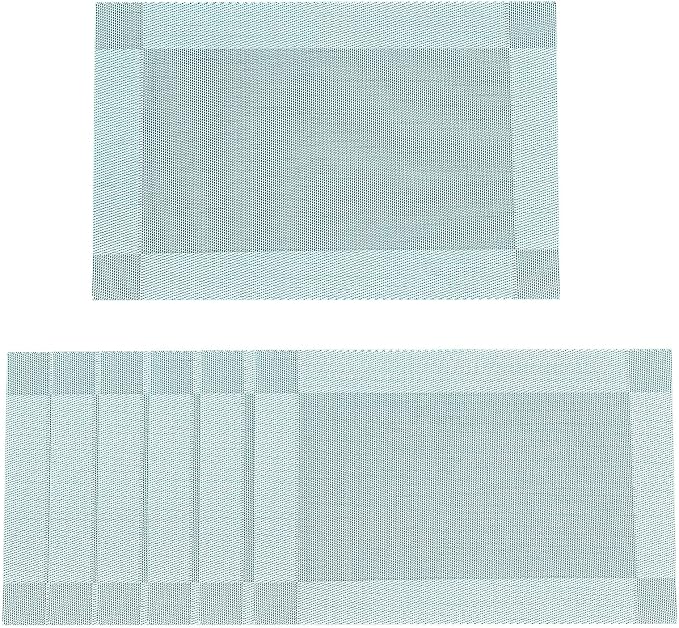 SERWALL 6-Pack Heat Resistant Placemats, Non-Slip Woven Vinyl Table Mats, Washable & Durable for Daily Meals, Indoor & Outdoor Use, Light Blue by SERWALL