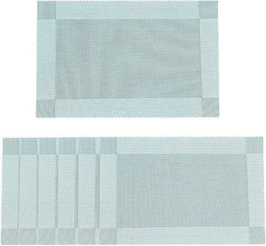 SERWALL 6-Pack Heat Resistant Placemats, Non-Slip Woven Vinyl Table Mats, Washable & Durable for Daily Meals, Indoor & Outdoor Use, Light Blue by SERWALL