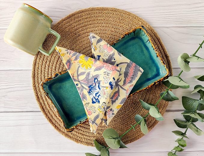 AVKA Studio Cotton Print Dinner Napkins 18x18 inches - Washable Cloth Napkins Set of 12 - Everyday Use or Dinner Party and Events - Light Yellow Indian Block Printed Fabric - Image 2