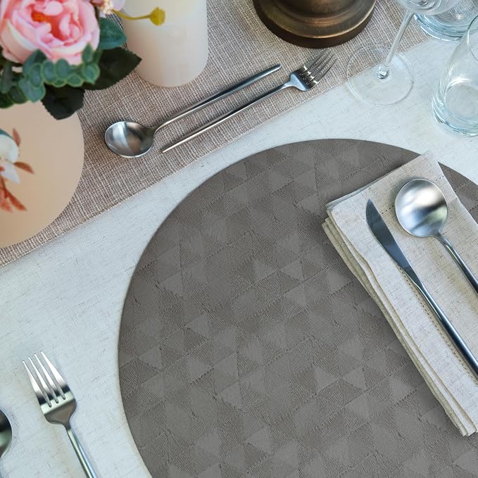 Jovono Upgraded 15" Round Placemats Set of 6, Waterproof & Oil-Proof, Non-Slip Reversible Washable Big Table Mats, Spill-Proof for Kids Families, Restaurant, Hotel, Kitchen, Indoor, Gray - Image 2