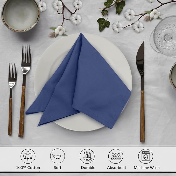 Ruvanti Cloth Napkins Set of 12, 18x18 Inches, 100% Cotton, Washable, Soft & Absorbent, Perfect for Wedding, Christmas, ‎Thanksgiving Dinners - Bijou Blue - Image 3