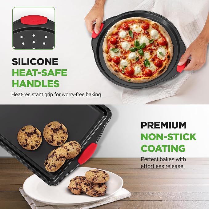 NutriChef 10‑Piece Non‑Stick Bakeware Set – Premium Carbon Steel Baking Pans Set with Silicone Handles – Oven & Dishwasher Safe – Complete Baking Sheet Set for Cookies, Muffins, Loaf, Pizza - Image 6