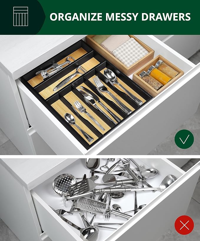 ROYAL CRAFT WOOD Luxury Bamboo Kitchen Drawer Organizer - Silverware Organizer - Utensil Holder and Cutlery Tray with Grooved Drawer Dividers for Flatware and Kitchen Utensils (7 Slot) - Image 5