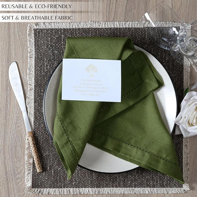Ramanta Home Olive Green Cloth Dinner Napkin Set of 4-18x18 Inch | Cotton Linen Flax Hemstitched Napkins Washable for Everyday Use - Image 5