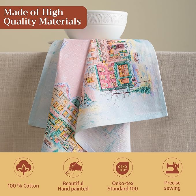 Maison d' Hermine Cloth Napkins Set of 4 Reusable 100% Cotton (20" x 20") | Everyday Square Napkins Cloth Washable Dinner Wedding Restaurant Kitchen Thanksgiving Christmas - Christmas Market - Pink - Image 3