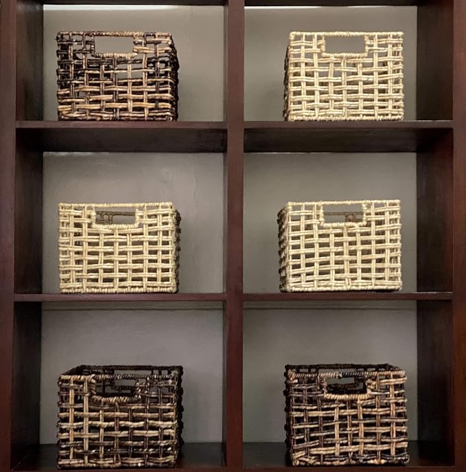 Storage & Shelf Baskets, Handwoven Natural Abaca Wicker Set of 3 12x10x8 In | Handwoven natural abaca storage baskets,sturdy steel frame, breathable open weave for pantry, shelves, books, toys, closets - Image 5