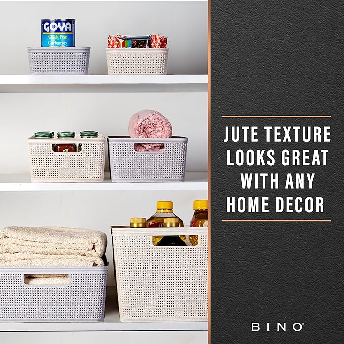 BINO | Woven Plastic Basket | XS (Natural Grey), 5-Pack | THE JUTE COLLECTION | Home Organization, Space - Saving Storage, Stylish Design | Jute Basket | Plastic Storage Basket - Image 6