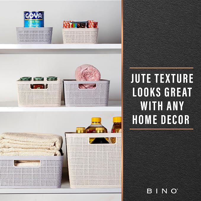 BINO | Woven Plastic Basket | XS (Natural), 5-Pack | THE JUTE COLLECTION | Home Organization, Space - Saving Storage, Stylish Design | Jute Basket | Plastic Storage Basket - Image 6