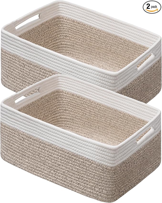 2 Pack Storage Baskets for Organizing, Large Woven Storage Basket, White&Brown by UBBCARE