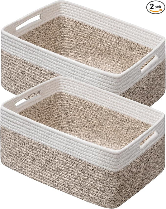 2 Pack Storage Baskets for Organizing, Large Woven Storage Basket, White&Brown by UBBCARE