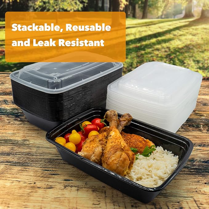 [50 Sets - 38 oz] Meal Prep Containers with Snap Tight Lids - Non-Spill Heavy Duty Food Storage Reusable Freezer Microwavable Dishwasher Safe Plastic Lunch Boxes - Image 6