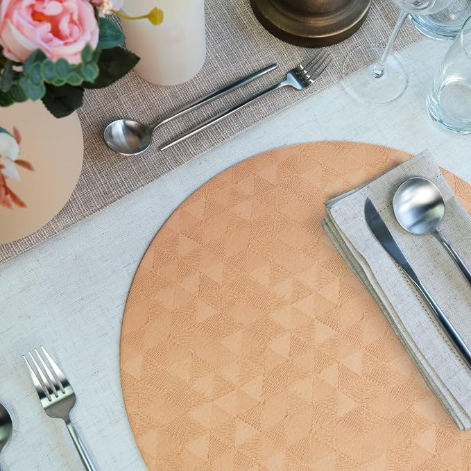 Jovono Upgraded 15" Round Placemats Set of 4, Waterproof & Oil-Proof, Non-Slip Reversible Washable Big Table Mats, Spill-Proof for Kids Families, Restaurant, Hotel, Kitchen, Indoor, Neutral - Image 2
