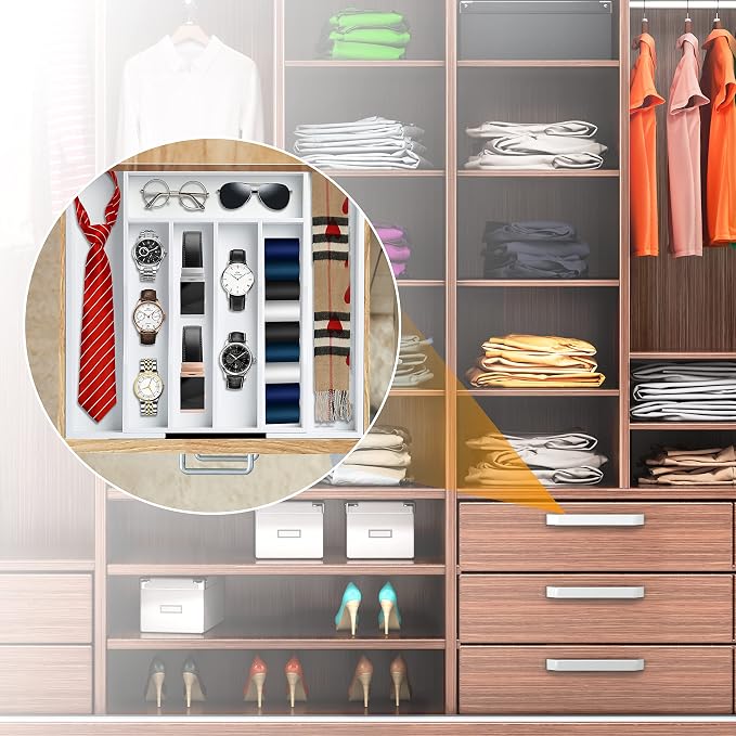 White Silverware Organizer Kitchen Drawer Organizer Expandable Bamboo Utensil Holder Cutlery Tray for Kitchen Utensil and Flatware Bedroom Office - Image 7