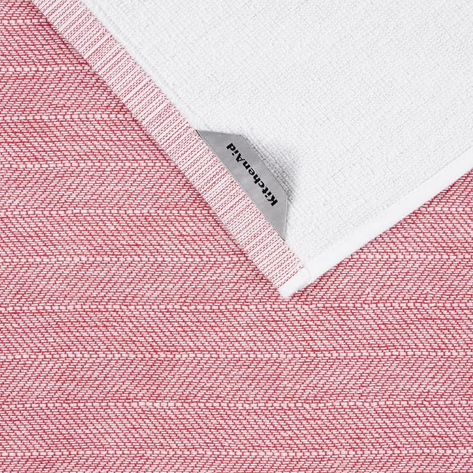 KitchenAid Chambray Stripe Kitchen Towels 8-Pack, Absorbent 100% Woven Cotton, Passion Red/White, 17”x28” - Image 4