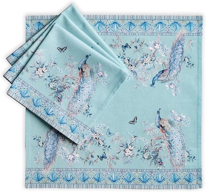 Maison d' Hermine Napkin 100% Combed Cotton Premium Set of 4 Decorative Washable Table Cloth Napkins for Dining, Home, Wedding, Banquet, Peacock Utopia - Pastel Turquoise (20”x20”) by MaisondHermine