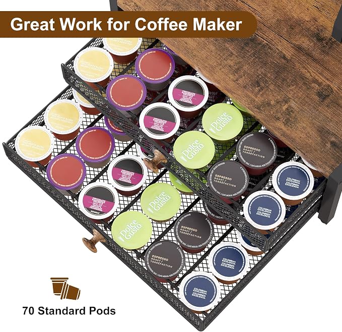 TQVAI Coffee Bar Organizer, Maximize Small Countertop Space, 70 Standard Capsules Capacity with Sliding Pods Drawer, 4-Tier Coffee Station Organizer for Home Kitchen Office Commercial - Image 7
