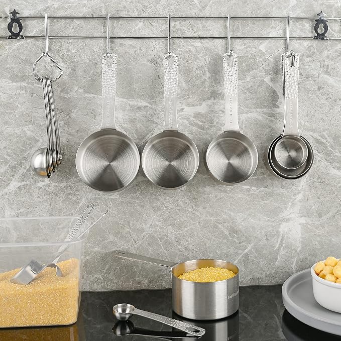 Measuring Cups and Spoons Set 19, Stainless Steel Measuring Cups and Spoons Set for Baking, Metric &US Metal Kitchen 8 Measuring Cup & 9 Measure Spoon & Equivalents & Leveler Set - Image 9