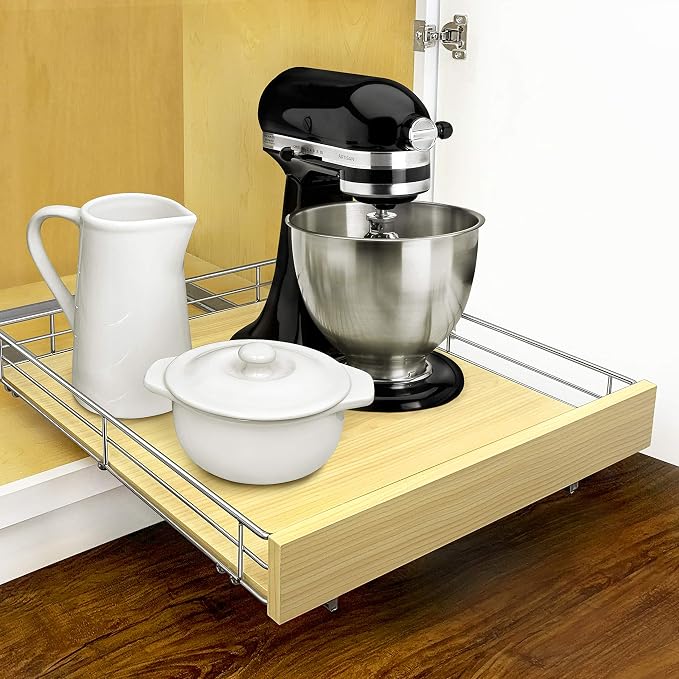 LYNK PROFESSIONAL® SELECT™ Slide Out Cabinet Organizer Pull Out Drawer, 20" x 21" Pull Out Cabinet Organizer – Pull Out Shelves for Kitchen Cabinets – Roll Out - Lifetime Ltd. Warranty, Wood Chrome - Image 2