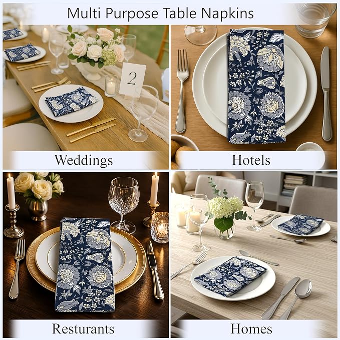 Midnight Marigold Garden Hand Block Print 100% Cotton Napkins 18" x 18" (Set of 4) Reuseable Kitchen Napkins Cloth Decor Dinner Party Cocktail Gift for Spring, Easter, Summer - Image 8