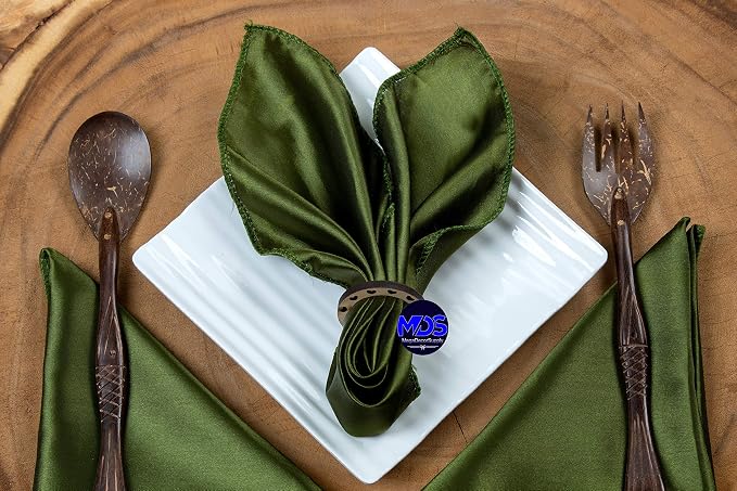 Set of 100 PCS Satin Napkin 12x12 Inch Square, Dinner Table Napkins for Wedding, Bulk Silky Sateen Cloth Napkins for Restaurant Banquet Graduation Birthday Party Decoration - Olive Green - Image 6