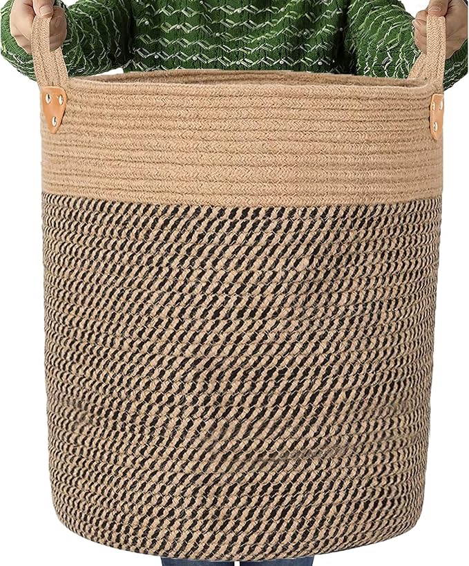 Jute Laundry Hamper Large Woven Rope Storage Basket with Handles 20' Height Tall 83L,Laundry Basket Decorative Basket for Living Room,Pillows,Clothes, 18'Wx20'H by JIABOLANG