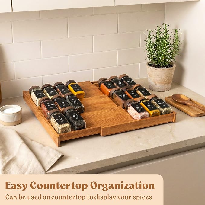 Spice Drawer Organizer - Expandable Spice Rack for Drawer, Black Seasoning Organizer for Drawer Spice Organizer, Spice Organization Seasoning rack insert for Cabinet (Jars Not Included) - Image 7