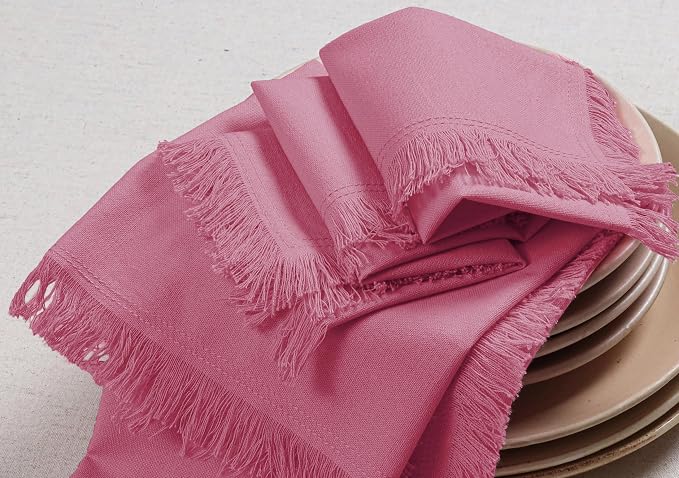 Bedding Craft Cotton Cloth Dinner Napkins Set of 12 – 18x18 Baby Pink with Frayed Selvedge Edges – Reusable Machine Washable Fabric Napkins for Weddings, Baby Showers, Parties & Dining - Image 2