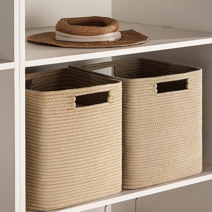 UBBCARE Set of 4 Storage Basket-11 X 10.5 X 10.5 In, Cotton Rope Basket for Shelves, Toys, Book, Cube Storage Bins with Handles, Woven Storage Baskets for Organizing, Brown - Image 6
