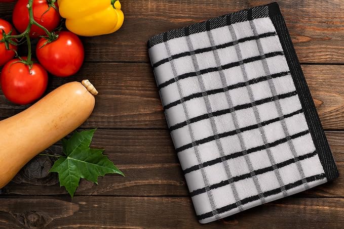 Urban Villa Kitchen Towels Black/White Set of 3 Terry Kitchen Towels 100% Cotton Ultra Soft Size 20X30 Inches Highly Absorbent Over Sized KitchenTowels with Hanging Loop KitchenTowels - Image 2