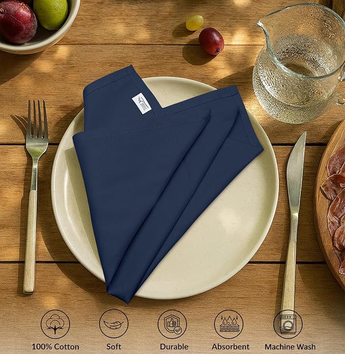 Ruvanti Cloth Napkins Set of 12, 100% Cotton High GSM 18x18 Inches Soft, Washable, Highly Durable & Absorbent, Perfect for Parties, Christmas, Thanksgiving Dinners – Pageant Blue - Image 3