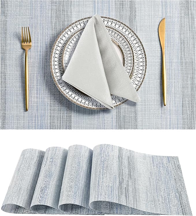 Leetaltree LightSteel Blue Placemats Set of 4 - Heat Resistant Non-Slip Place mats for Dining Table, Washable Durable PVC Vinyl Woven Table Mats（LightSteel Blue, 4） by Leetaltree-ArtatEveryTable