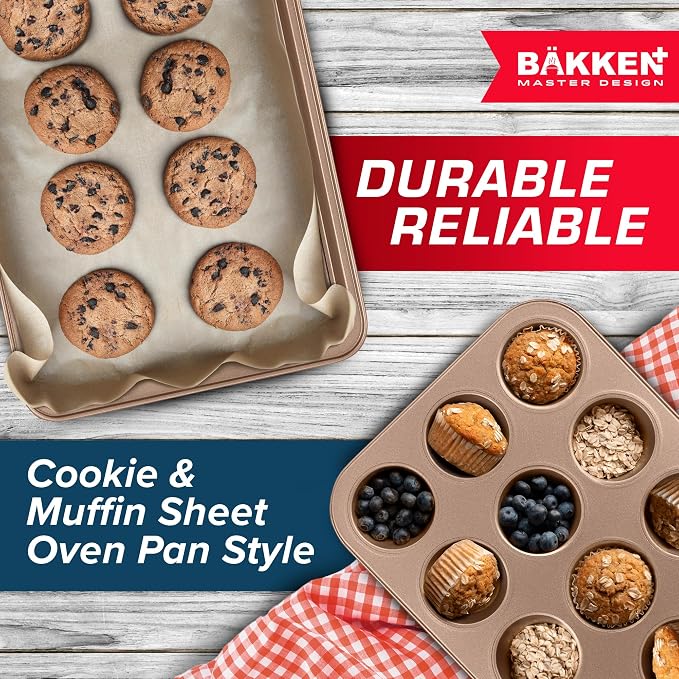BAKKEN 10-Piece Kitchen Baking Pan Set - Commercial Grade Carbon Steel Bakeware, With Nonstick Coating, Stackable and Space-saving Design, PFOA, PFOS, PTFE Free, Oven Safe Tray (Up To 450°F), Brown - Image 5