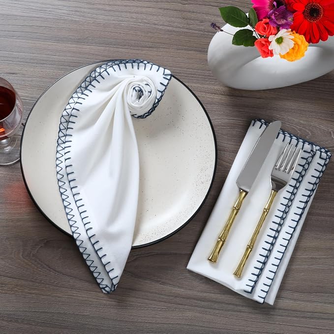 Bedding Craft Cotton Cloth Dinner Napkins Set of 12 – 18x18 Magical Forest Reusable Fabric Napkins with Blanket Stitch Selvedge – Elegant Washable Wedding Napkins for Dining, Kitchen & Events - Image 4