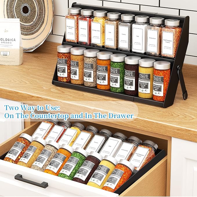 BOIVSHI Spice Rack for Drawer, 2-in-1 Seasoning Organizer for Countertop | 2 Tier Spice Drawer Organizer Insert, Save Countertop Space for Kitchen, Cabinet (Metal, Spice Jars Not Included) - Image 2