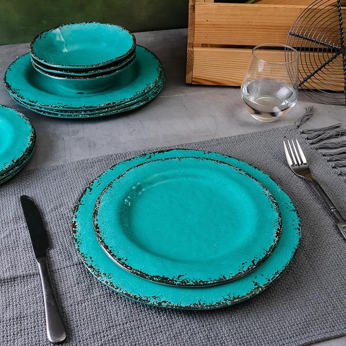 LEHAHA Vintage Melamine Serving Tray Set, Rectangular Large Serving Trays/Platters Set for Serving Food, BPA Free Food Serving Platters and Trays, Set of 2, 17.5"x 10", Teal - Image 7