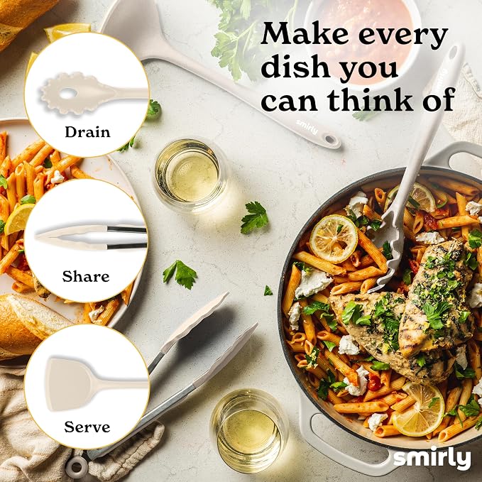 SMIRLY Silicone Kitchen Utensils Set with Holder: 20 Piece Cream White Silicone Cooking Utensils Set for Nonstick Cookware - Image 3