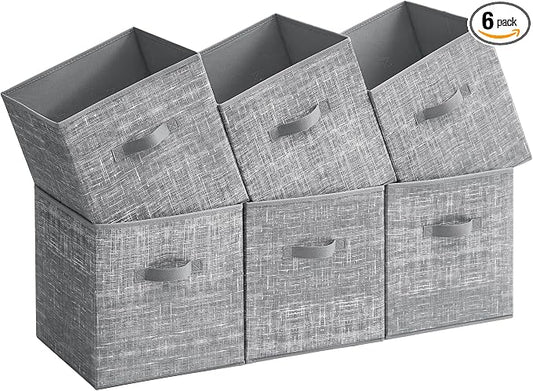 SONGMICS Storage Cubes, 13-Inch Non-Woven Fabric Bins with Double Handles, Set of 6, Closet Organizers for Shelves, Foldable, for Clothes, Cattail Gray UROB033G01 by Unknown
