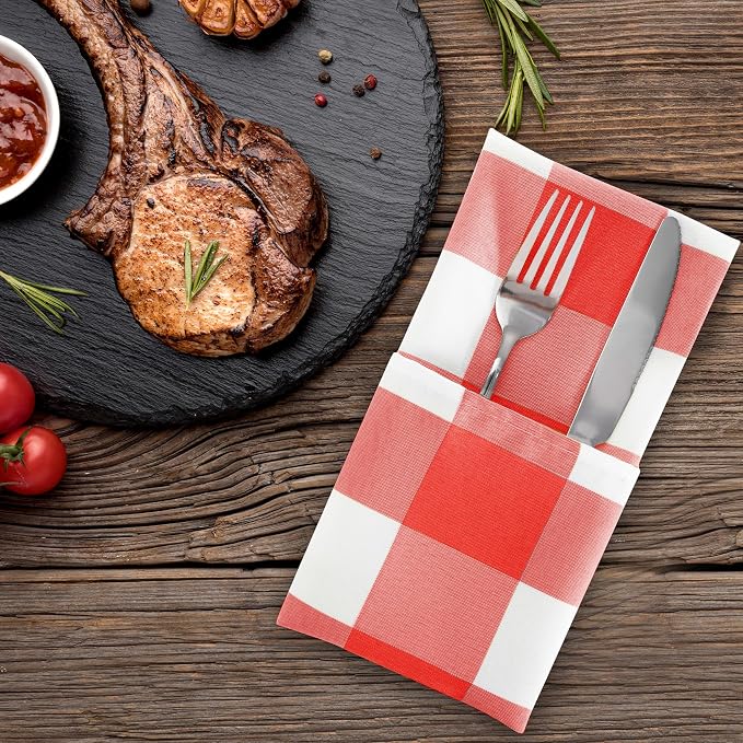 Buffalo Plaid Table Napkins Set of 25 Checkered Cloth Napkins 17x17 inch Washable Dinner Gingham Pattern Napkins Soft Napkins for Wedding Party Dining Banquet(Red and White) - Image 6
