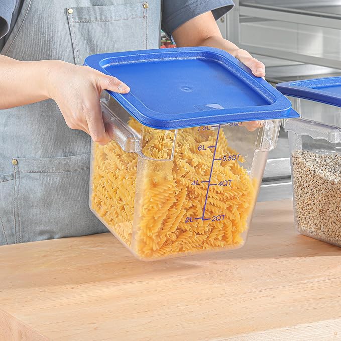 8 QT Set of 4 Food Storage Containers with Blue Lids Handle and Scarle Stackable Clear Square Commercial Container Set For Dough Proofing Home Restaurant Kitchen Supply BPA-Free Polycarbonate - Image 2