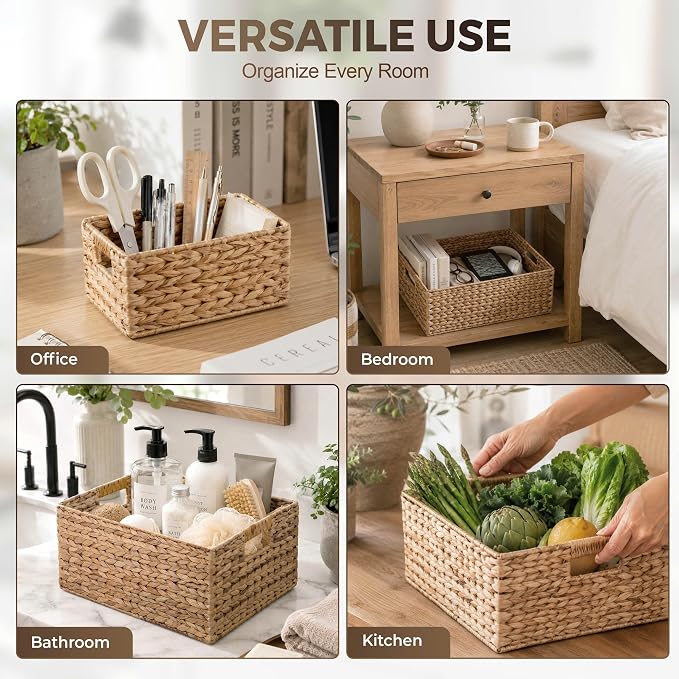 M4DECOR Set of 4 Water Hyacinth Storage Baskets for Shelves – Handwoven Wicker Baskets for Organizing, 4 Sizes (S/M/L/Jumbo) - Image 5