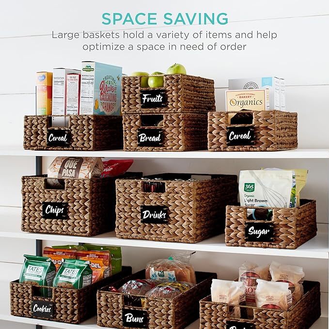 Best Choice Products Set of 4 9x12in Water Hyacinth Pantry Baskets, Woven Organizers w/Chalkboard Label, Chalk Marker - Chestnut - Image 4