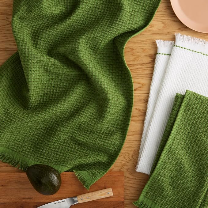 KitchenAid Gourmet Series Gridlines Kitchen Towels 3-Pack Set, 100% Cotton Absorbent, Matcha Green, 18"x28" - Image 2