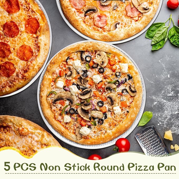 Nuogo 5 Pcs 16 Inch Pizza Pan with Holes Aluminum Mesh pizza Screen Seamless Round Tray for Oven Nonstick Baking Sheet for Kitchen Bakery Restaurant BBQ Party Cookware Supplies - Image 3