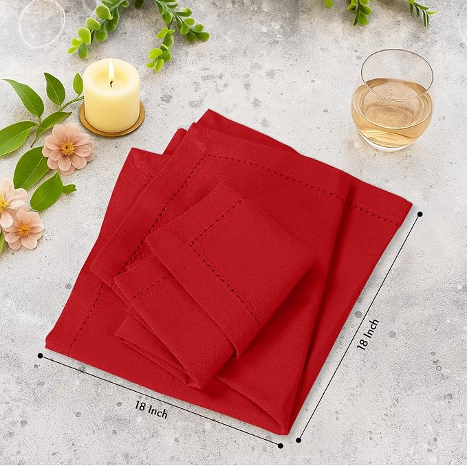 Ruvanti Cloth Napkins Set of 12, 100% Cotton High GSM 18x18 Inches, Hem Stitched Corners, Soft, Washable, Durable & Absorbent, Perfect for Parties, Christmas, Thanksgiving Dinners – Flame Scarlet - Image 7